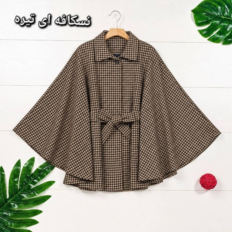 شنل زنانه آیلار بافت توییت پشمی پیچازی و کمربنددار