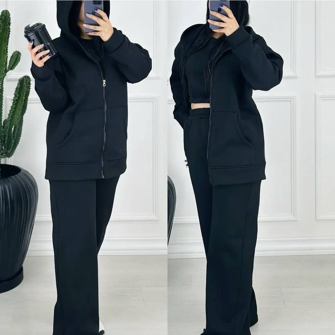 ست سویشرت شلوار دورس مدل مشکی دورس سه نخ گرم بالا