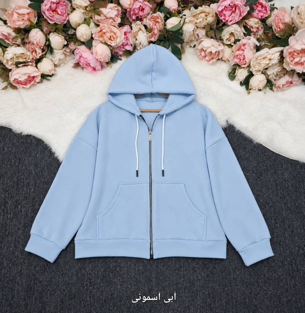 سویشرت جلو زیپ دورس سه نخ کلاهدار با تنخور آزاد